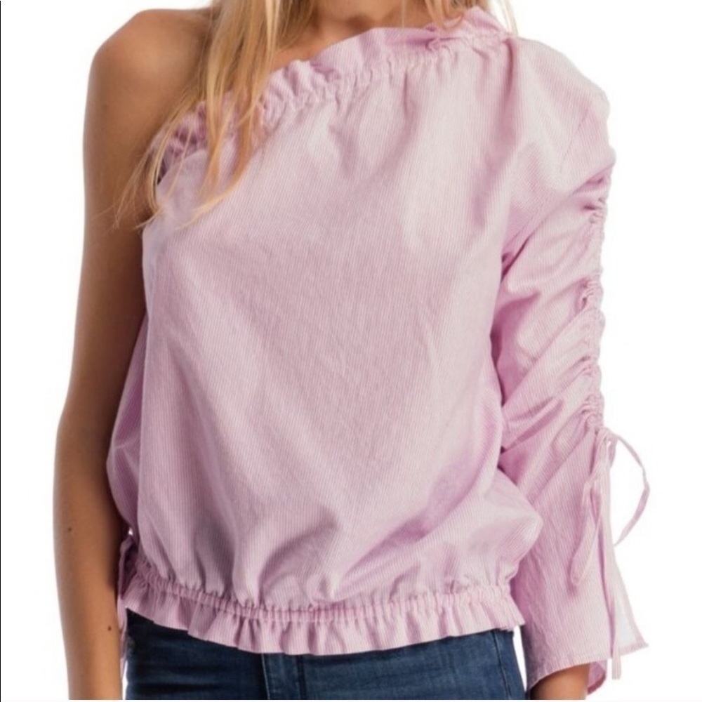 Walter Baker Megan striped rushed one shoulder top